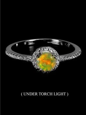 Natural Ethiopian Opal Halo 925 Silver Ring Size 7